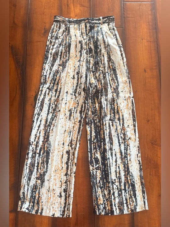 Zara Pants - Zara Black, White and Orange Abstract Print Satin Pants